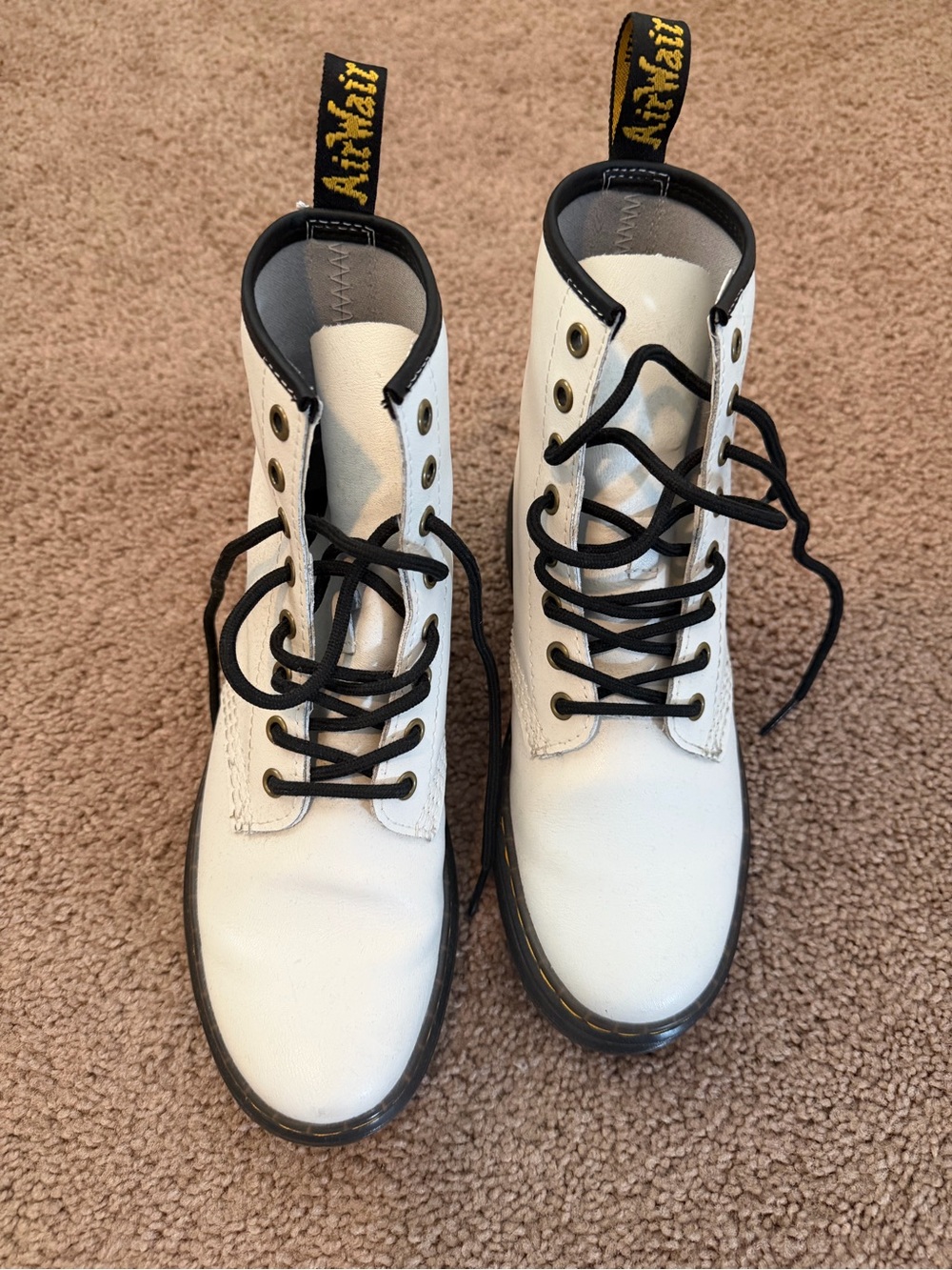 Dr. Martens White Lace-Up Boots with Black Trim